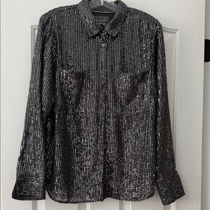 Anthropologie Black Sequin Blouse